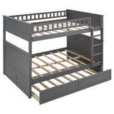 SOFTSEA Full Over Full Bunk Bed with Trundle Bedroom Furniture Solid Wood Bunk Beds Frame, Divided Into Two Separate Full Beds, Gray SOFTSEA