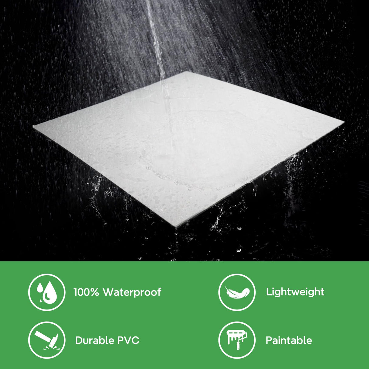 STICKGOO Smooth Drop Ceiling Tiles 2ft x 2ft, PVC Ceiling Tile 24 x 24in - Waterproof, Fire-Rated to Prevent Breakage - Package of 12 Tiles Cover 48 Sq. Ft, White STICKGOO