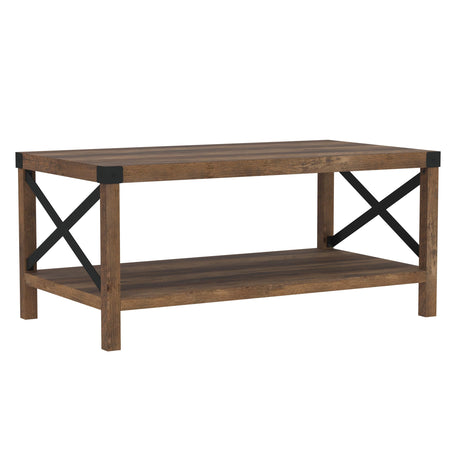Walker Edison Sedalia Modern Farmhouse Metal X Coffee Table, 40 Inch, Rustic Oak Walker Edison