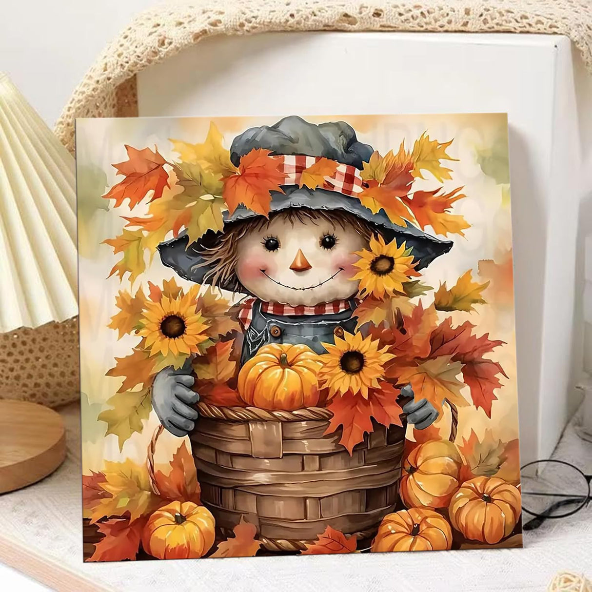 hkejoi Fall Paint by Numbers Kit for Adults Beginner, Fall Paint by Numbers with Frame and Easel, DIY Crafts Painting by Number for Gift Home Wall Decor 9.84x9.84 inch hkejoi