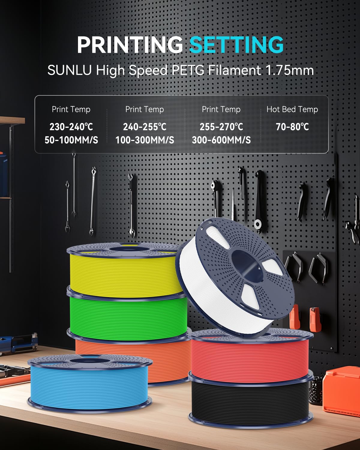 SUNLU High Speed PETG 3D Filament 1.75mm, 30mm/s - 600mm/s Print Range, High Flow Speedy 3D Printer Filament, Fit Most FDM Printers, Dimensional Accuracy +/- 0.02mm, 1kg Spool, (Orange) SUNLU