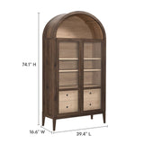 Modway Nolan Tall Arched Storage Display Cabinet in Walnut Light Oak - 74 Inch Arch Bookshelf with Glass Doors, Shelves and Drawers - Modern Accent Cabinet for Living Room, Dining Room Modway