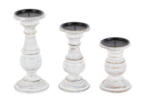 Deco 79 Mango Wood Decorative Candle Holder Turned Style Pillar Candle Stand, Set of 3 Candlestick Holder 10", 8", 6”H, White Deco 79