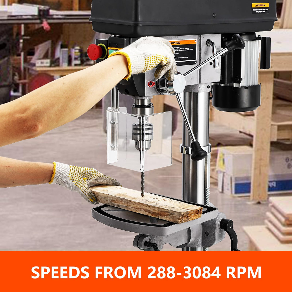 15 in Floor Drill Press, 7.5 Amp 120V Pure Copper Motor with Swing-away Safety Guard, 288-3084 RPM Variable Speed, 0-45° Tilting Worktable, Tabletop Drilling Machine for Wood Metal PioneerWorks