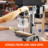 15 in Floor Drill Press, 7.5 Amp 120V Pure Copper Motor with Swing-away Safety Guard, 288-3084 RPM Variable Speed, 0-45° Tilting Worktable, Tabletop Drilling Machine for Wood Metal PioneerWorks