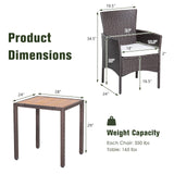 Tangkula 3 Pieces Patio Furniture Set, Outdoor Mix Brown Wicker Dining Set w/Acacia Wood Top Table, Comfortable Cushioned Chairs, Space-Saving Rattan Conversation Set for Garden, Backyard, Porch Tangkula