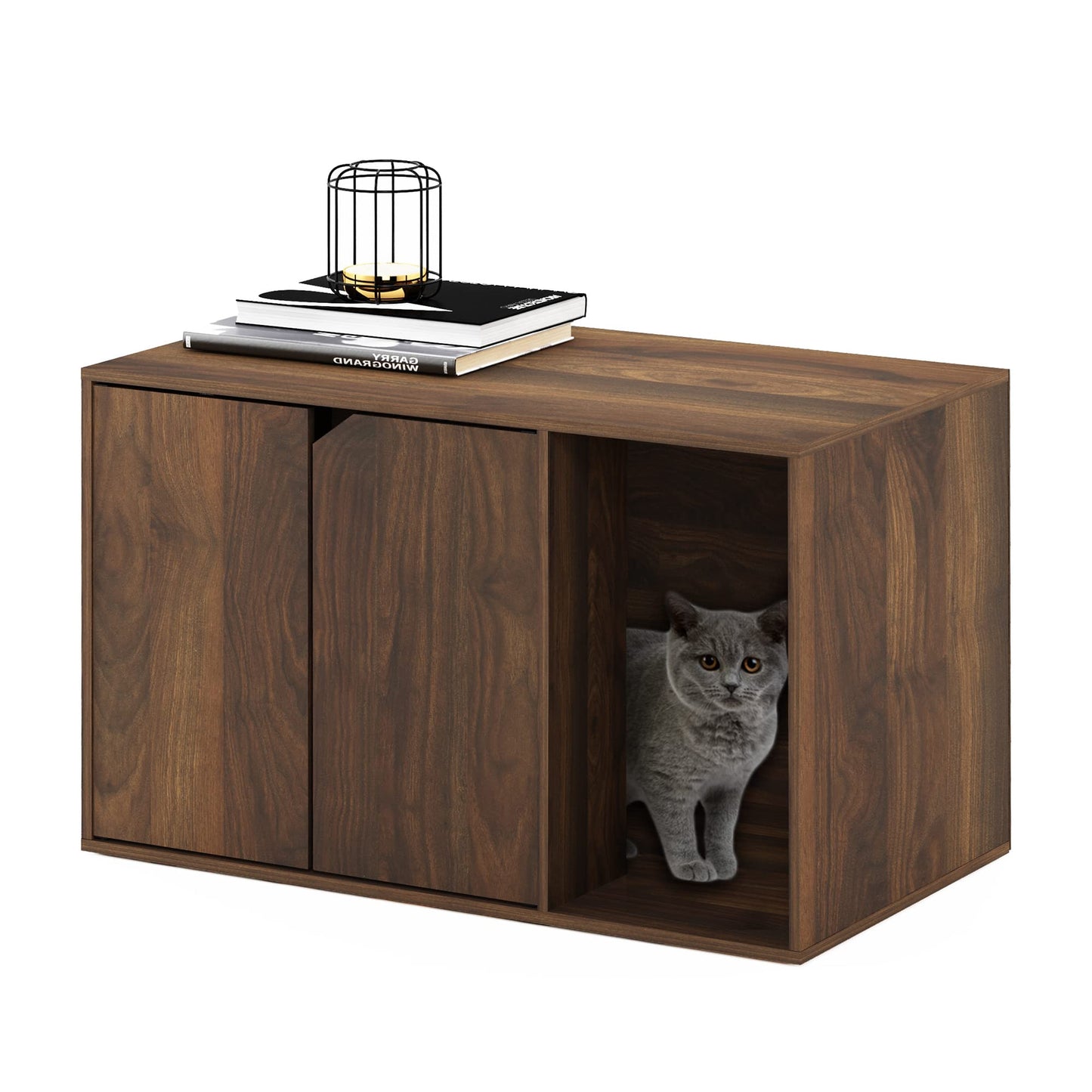 Furinno Peli Litter Box Enclosure, Columbia Walnut - WoodArtSupply