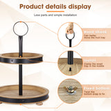 Urban Deco Wood Tiered Tray, 2-Tiered Tray Decorative Dessert Stand, Farmhouse 2 Tier Serving Tray with Metal Handle, Fruits Display Tray for Kitchen Counter, Living Room Table Urban Deco
