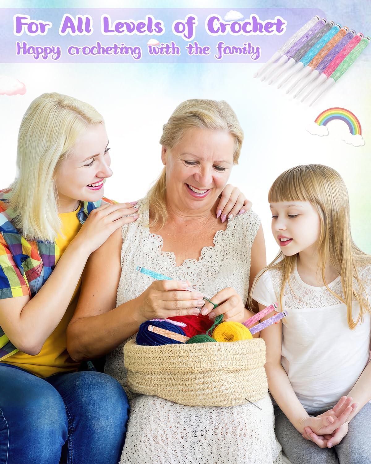 Coopay Inline Crochet Hooks, 8 Sizes Crochet Hook Set 2.5mm(C)-6mm(J), See-Through Plastic Handle, Ergonomic & Pretty, Ideal for Crocheting Blankets, Dolls, Shawls, Hats, Scarves Coopay