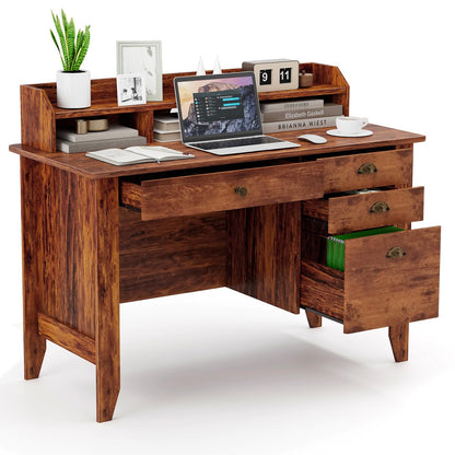 Safeplus 48" Computer Desk with 4 Storage Drawers and Hutch Wood Executive Table for PC Laptop - WoodArtSupply