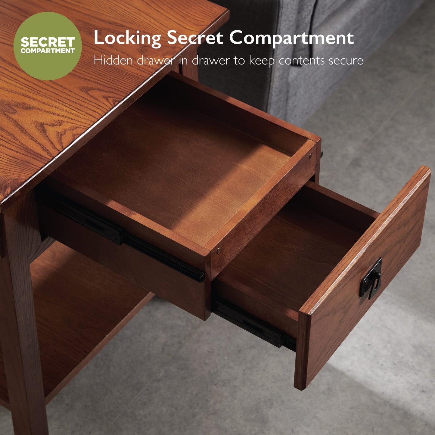 Leick Home 9066-SC Mission End Table with Locking Secret Compartment Made with Solid Wood, for Living Rooms, Russet Finish Side Table with Secret Compartment - WoodArtSupply