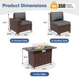 VONZOY 5 Piece Patio Furniture Set with Fire Pit Table, Outdoor Sectional Conversation Sets Brown Wicker Rattan Sectional Sofa for Patio Garden Backyard, 4'' Thickened Cushion Dark Grey VONZOY