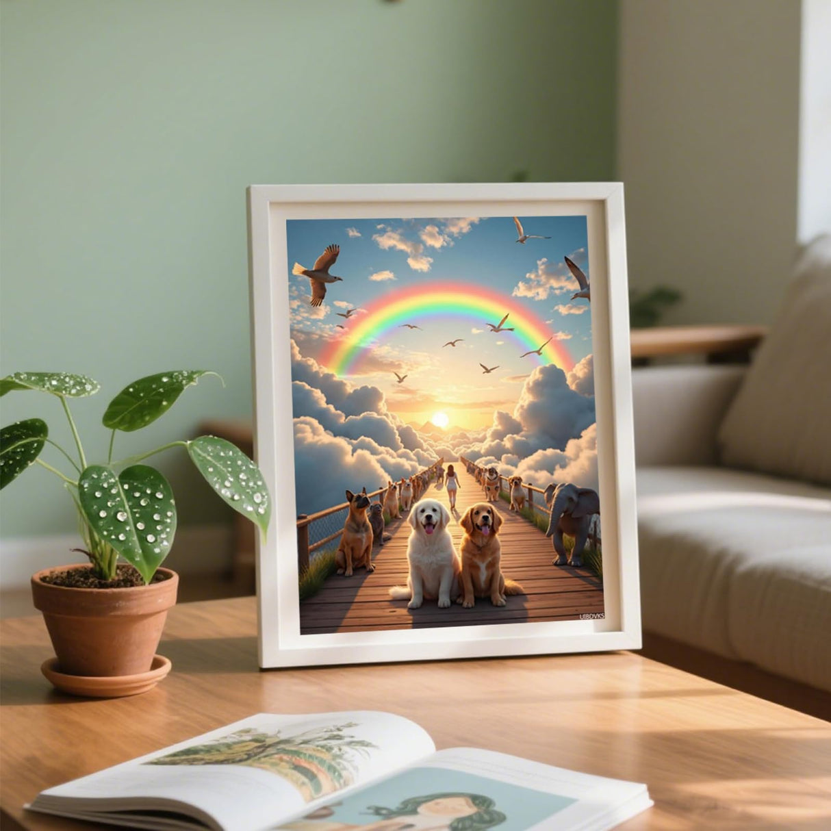 UIBDVKS Sunset Bridge Dogs Rainbow Sky Diamond Art Kits for Adults, 5D DIY Full Drill Diamond Painting Kits for Adults Beginners, Diamond Painting Kit for Wall Home Decor (No Frame) 12x16 Inch UIBDVKS