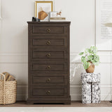 HOSTACK 6 Drawer Dresser, 52" Tall Chest of Drawers, Modern Farmhouse Storage Dressers Organizer for Living Room, Hallway, Entryway, Home Office, Dark Brown HOSTACK