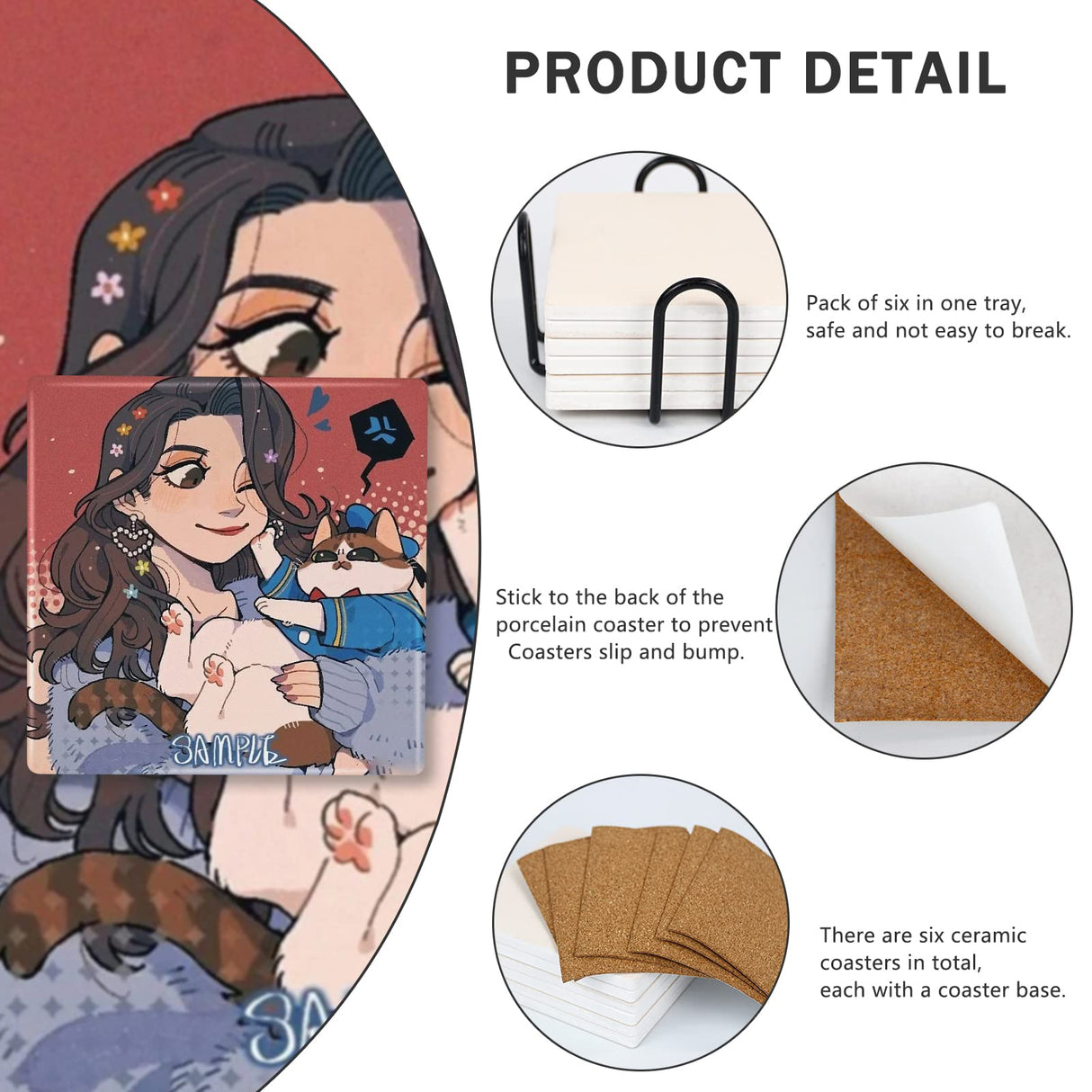 MAIKESUB Sublimation Blanks Drink Coasters Absorbent Coaster Sets of 6 Square Ceramic Drink Coaster for Tabletop Protection Suitable for DIY Crafts Painting Kinds of Cups Wooden Table Cool Home Decor MAIKESUB