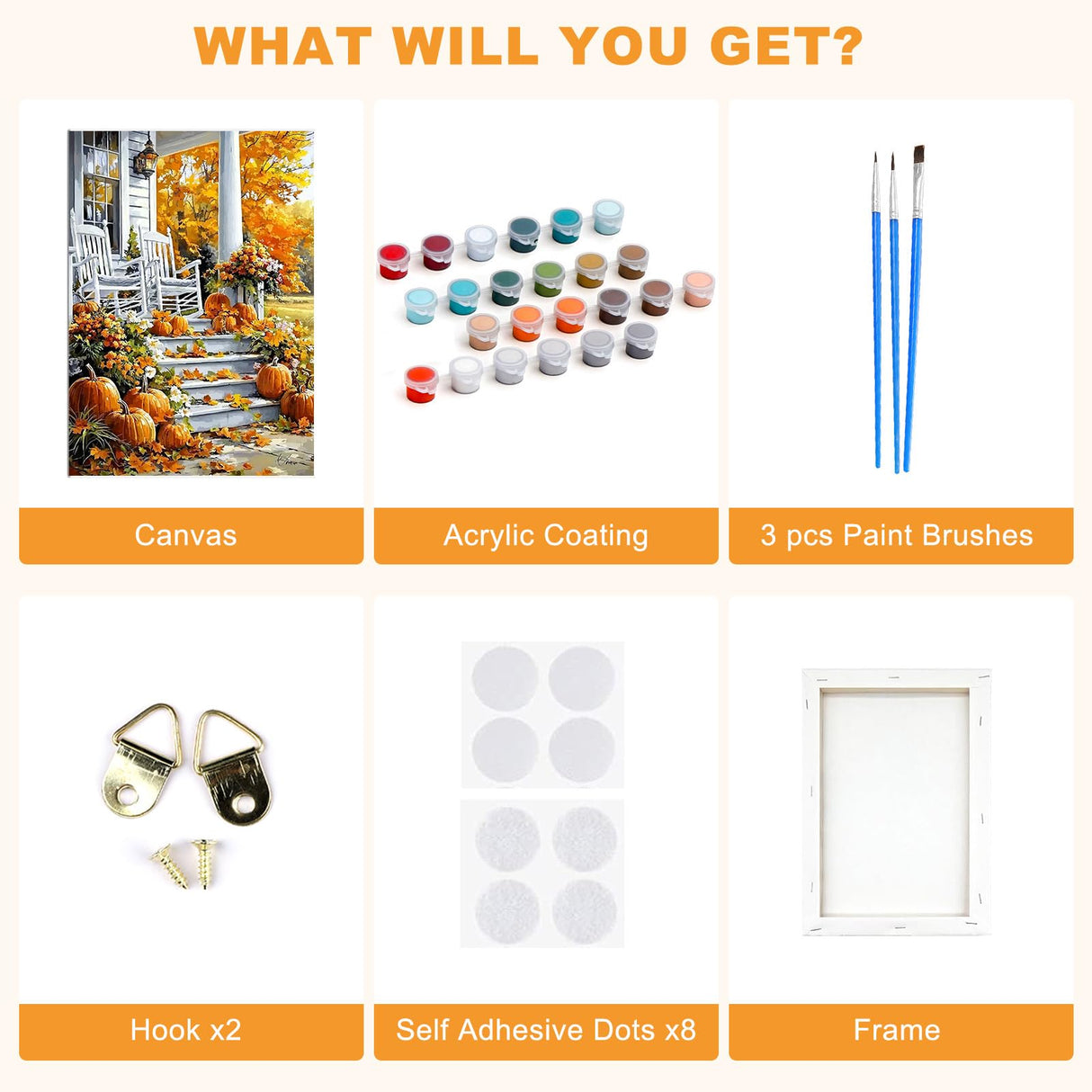 SENQAO Halloween Paint by Numbers for Adults Beginners Framed, Fall Pumpkin Adults' Paint-by-Number Kits, Adult Paint by Number Kits on Canvas, Acrylic Number Painting for Home Decor, 8x12in SENQAO