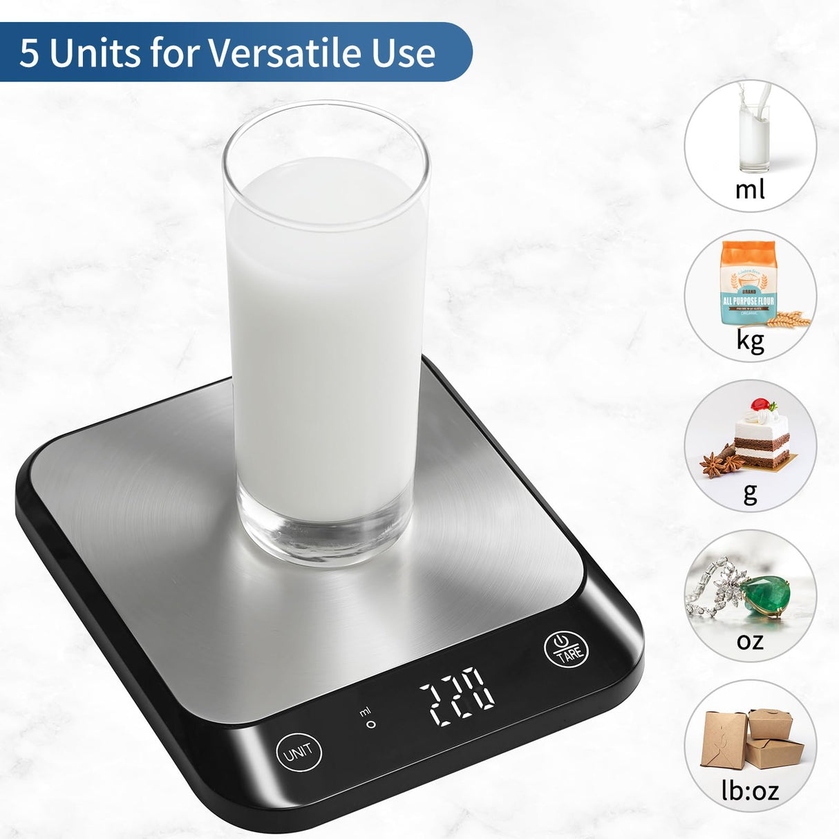 Vitafit 22lb Digital Food Kitchen Scale, High Accuracy Assured by Weighing Professional Factory Since 2001, Weight Loss, Baking and Cooking, LED Display, Batteries Included, Black Vitafit