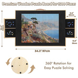 Rotating Puzzle Board 1500 Pieces - Adjustable Puzzle Table with Drawers & Dust Cover, 27x35 Inch Portable Wooden Jigsaw Board, Ergonomic Tilt for Adults, Gift for Mom Kids Wdmiya