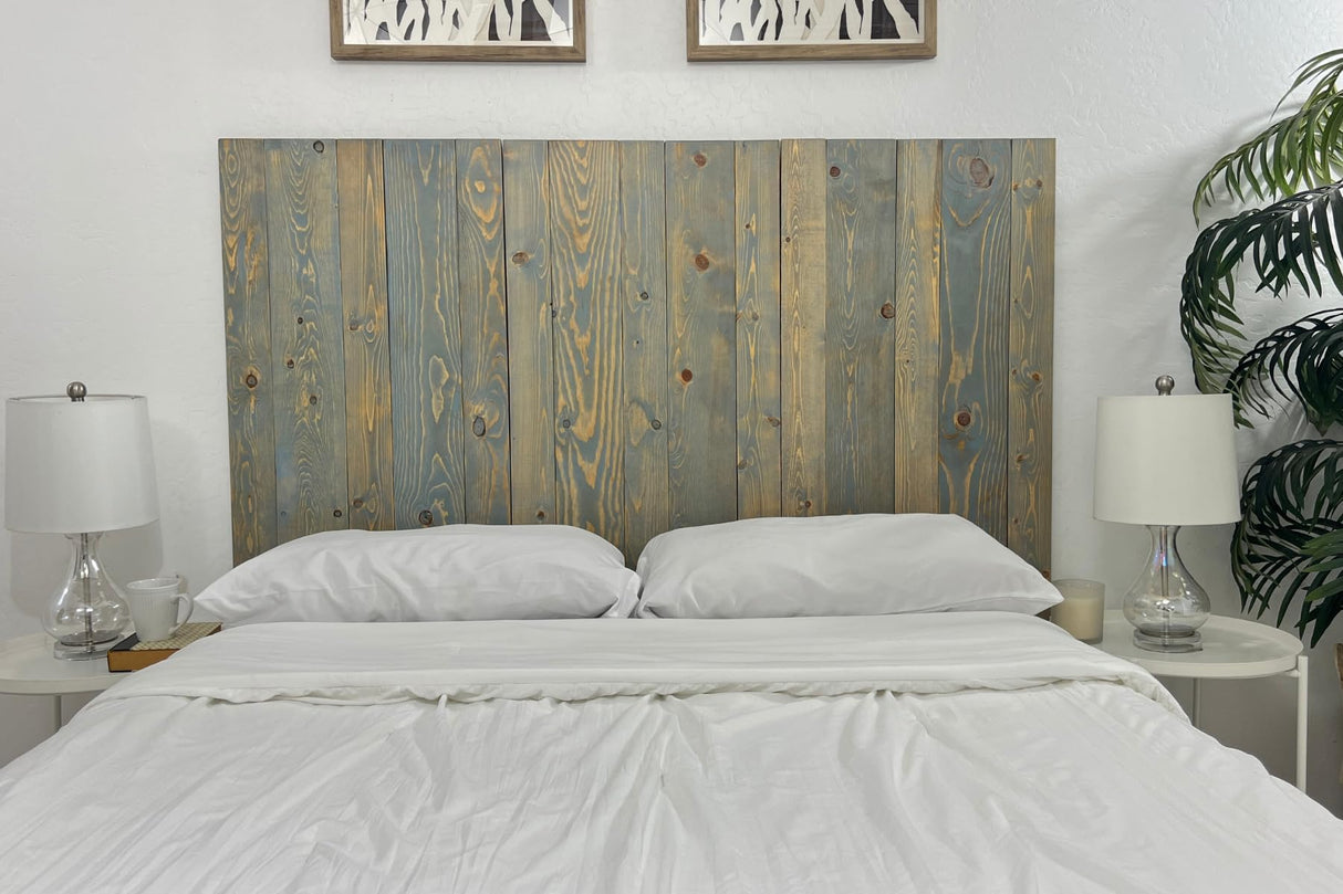 Barn Walls Solid Wood Headboard Queen Size, Coastal Slate Bluish-Gray Finish with Smooth Natural Wood Grain, Handcrafted Wall-Mounted Panels, Coastal Modern Bedroom Decor Barn Walls