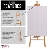 U.S. Art Supply 56" High Medium A-Frame Wood Easel, Lyre Style Studio - Artists Floor Stand, Sturdy Beechwood, Adjustable Height To 43" Canvas - Artwork Painting, Drawing, Sign Display Holder, Student U.S. Art Supply