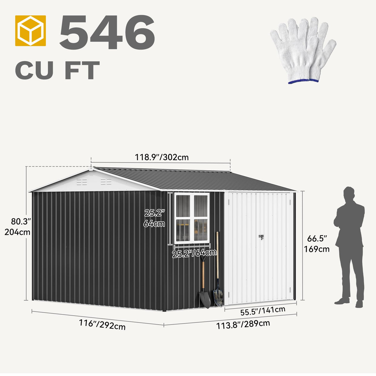 DWVO 10' x 10' Outdoor Storage Shed, Waterproof Metal Garden Shed with Windows, Lockable Doors, and Sloped Roof for Patio, Backyard, Lawn, Tool Storage, Bike Shed, Pet Shelter (Gray + White) DWVO