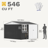 DWVO 10' x 10' Outdoor Storage Shed, Waterproof Metal Garden Shed with Windows, Lockable Doors, and Sloped Roof for Patio, Backyard, Lawn, Tool Storage, Bike Shed, Pet Shelter (Gray + White) DWVO