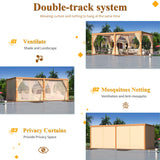 YOLENY 12 x 20 FT Louvered Pergola, Wood Grain Pergola with Adjustable Aluminum Waterproof Roof, Sun Shade Shelter with Netting and Curtains for YOLENY