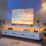 Cubehom LED TV Stand 75 inch TV Stands for Living Room Modern Entertainment Center with 4 Drawers TV Console Tables for Bedroom, Living Room (White, 71 inch) Cubehom