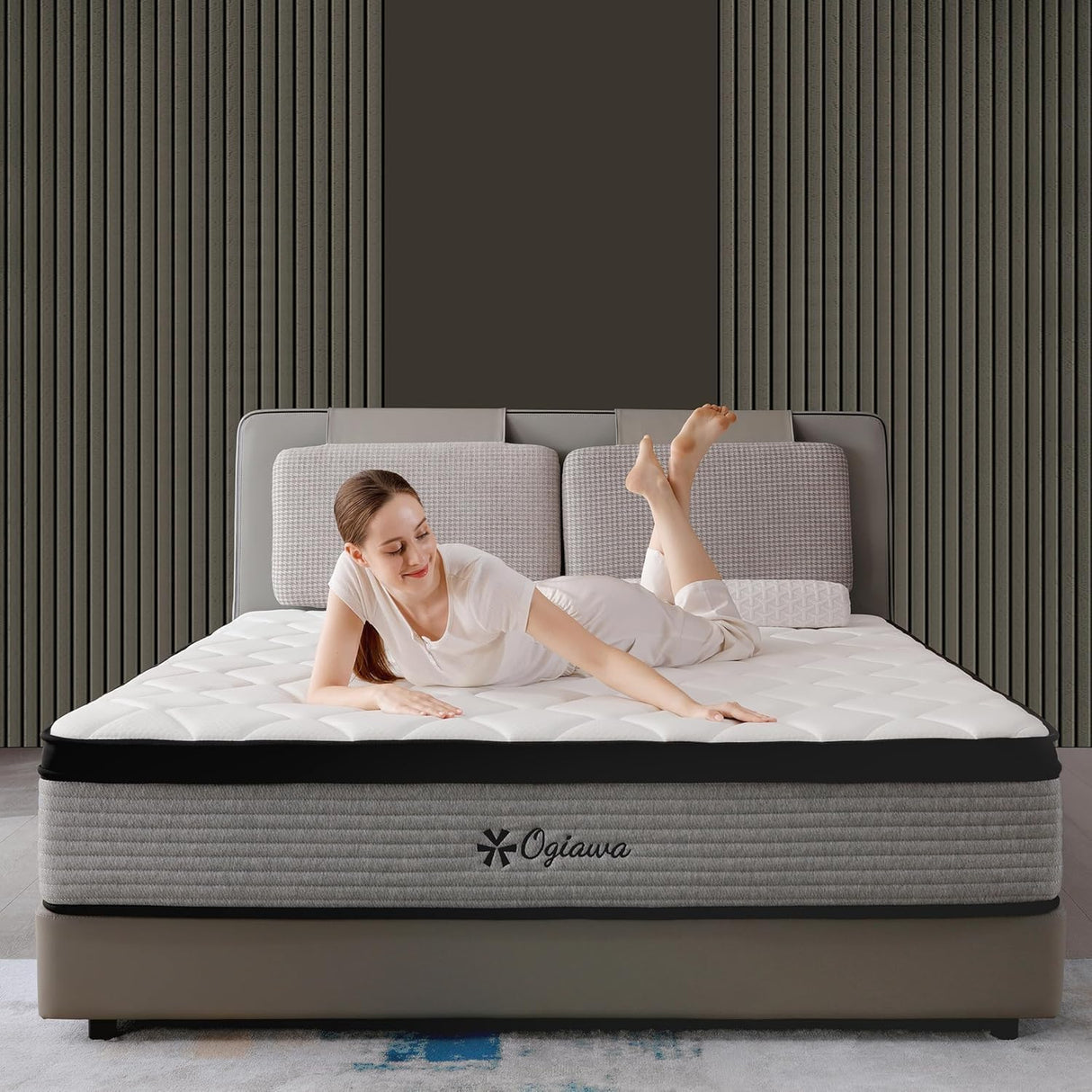 OGlAWA 10 Inch Full Size Hybrid Mattresses in a Box Medium Firm Memory Foam and Individual Pocket Springs Fiberglass Free Bed Mattres Breathable CertiPUR-US OGIAWA