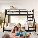 Metal Twin Over Full Bunk Bed，Bunk Beds Twin Over Full Size with Removable Wide Ladder and Full-Length Guardrail，Low Full BunkBeds Frame Heavy Duty steel Slat Support For Adults Kids and Young Teens erosoei