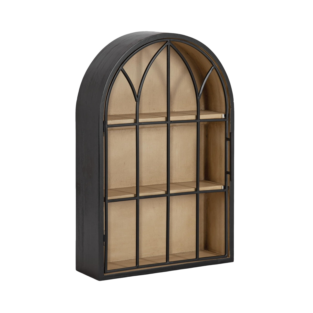 Kate and Laurel Megara Decorative Wooden Hanging Arched Wall Cabinet with Door for Open Storage; 16 x 6 x 24; Black and Natural Wood; Wooden Floating Wall Bathroom Cabinet for Above Toilet Storage Kate and Laurel