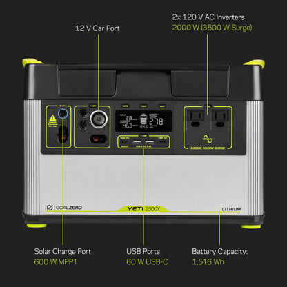 Goal Zero Yeti Portable Power Station - Yeti 1500X w/ 1,516 Watt Hours Battery Capacity, USB Ports & AC Inverter - Rechargeable Solar Generator for Camping, Travel, Outdoor Events, Off-Grid & - WoodArtSupply