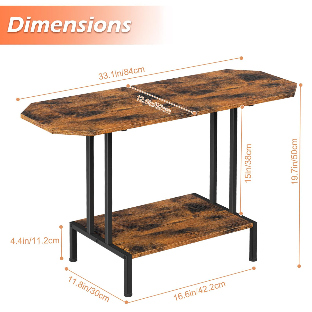 Coffee Table for Living Room, 2 Tier Small Coffee Table with Open Storage Shelf, Center Table Industrial Modern Style Coffee Tables with Wood Tabletop, Rustic Brown CADUKE
