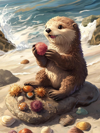 Ginfonr DIY 5D Diamond Art Kits for Adults, Animal Diamond Painting for Adults, Diamond Art Sea Otter Full Drill, Diamond Art Kits Embroidery Rhinestone Craft for Home Wall Decor 12 * 16 Inch