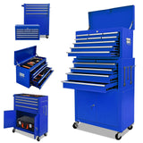 Kirmosal 13-Drawer Tool Chest with Double Door Handle,2 in 1 Detachable Rolling Tool Chests with Wheels and Drawers,Large Tool Box with Lock,Mobile Steel Tool Cabinet Storage (Blue) Kirmosal