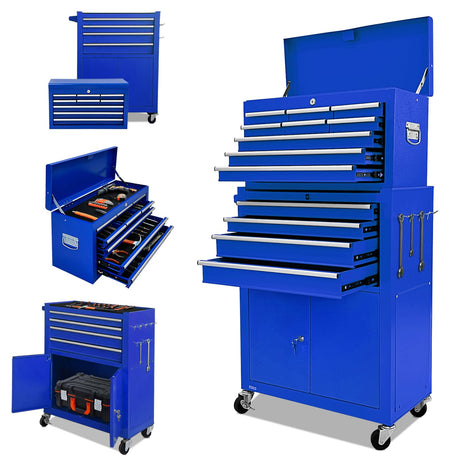 Kirmosal 13-Drawer Tool Chest with Double Door Handle,2 in 1 Detachable Rolling Tool Chests with Wheels and Drawers,Large Tool Box with Lock,Mobile Steel Tool Cabinet Storage (Blue) Kirmosal