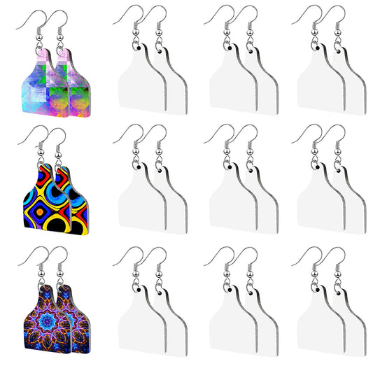 30Pcs Sublimation Blank Earrings Heat Transfer Sublimation Printing Wire Hooks Earrings Cow Tags Shape Unfinished Wooden Dangle Earrings Teardrop Pendant w/Earring Hooks for DIY Jewelry Making Craft