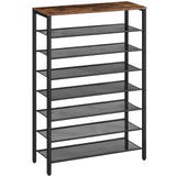 MAHANCRIS 8-Tier Shoe Rack, Large Capacity Shoe Shelf, Shoe Organizer for Entryway, 28-32 Pairs of Shoes, Stable Sturdy, Tall Shoe Rack with Adjustable Metal Mesh Shelves, Rustic Brown SRHR1801Z MAHANCRIS