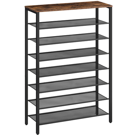 MAHANCRIS 8-Tier Shoe Rack, Large Capacity Shoe Shelf, Shoe Organizer for Entryway, 28-32 Pairs of Shoes, Stable Sturdy, Tall Shoe Rack with Adjustable Metal Mesh Shelves, Rustic Brown SRHR1801Z MAHANCRIS
