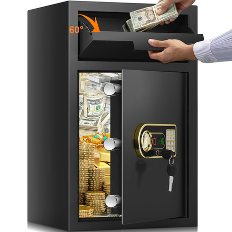 3.6 cu ft Large Fireproof Drop Safe Box for Business, Anti-Theft Money Drop Slot Safes with Digital Keypad and Spare Keys, Heavy-duty Cash Depository Lock Safe for Home Office Retail Store Business Tiskgg