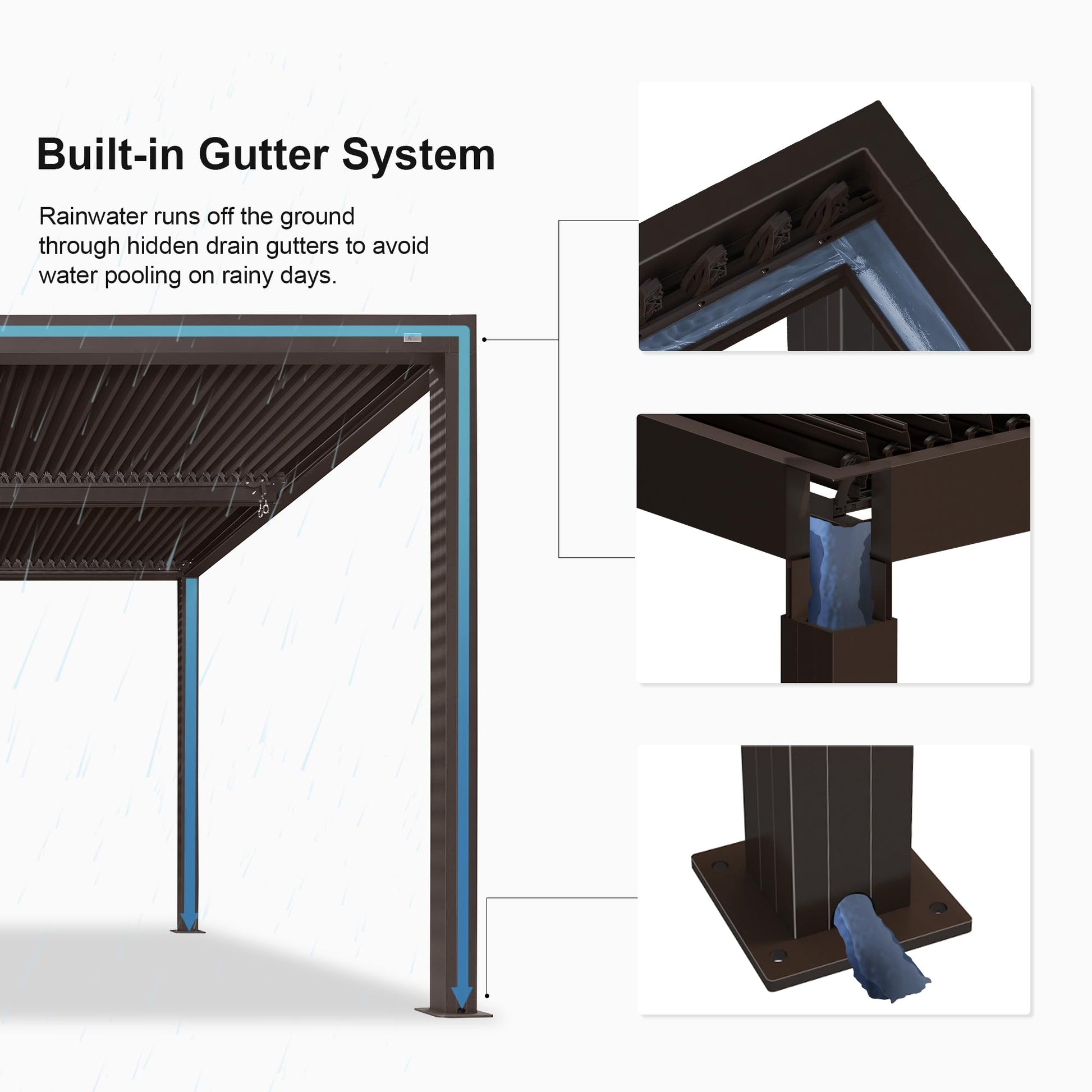 PURPLE LEAF Outdoor 11' × 14' Louvered Pergola with Roller Blinds and Patio Adjustable Aluminum Canopy Retractable Metal Roof for Deck Outside Backyard Hardtop Gazebo Sun Shade - WoodArtSupply