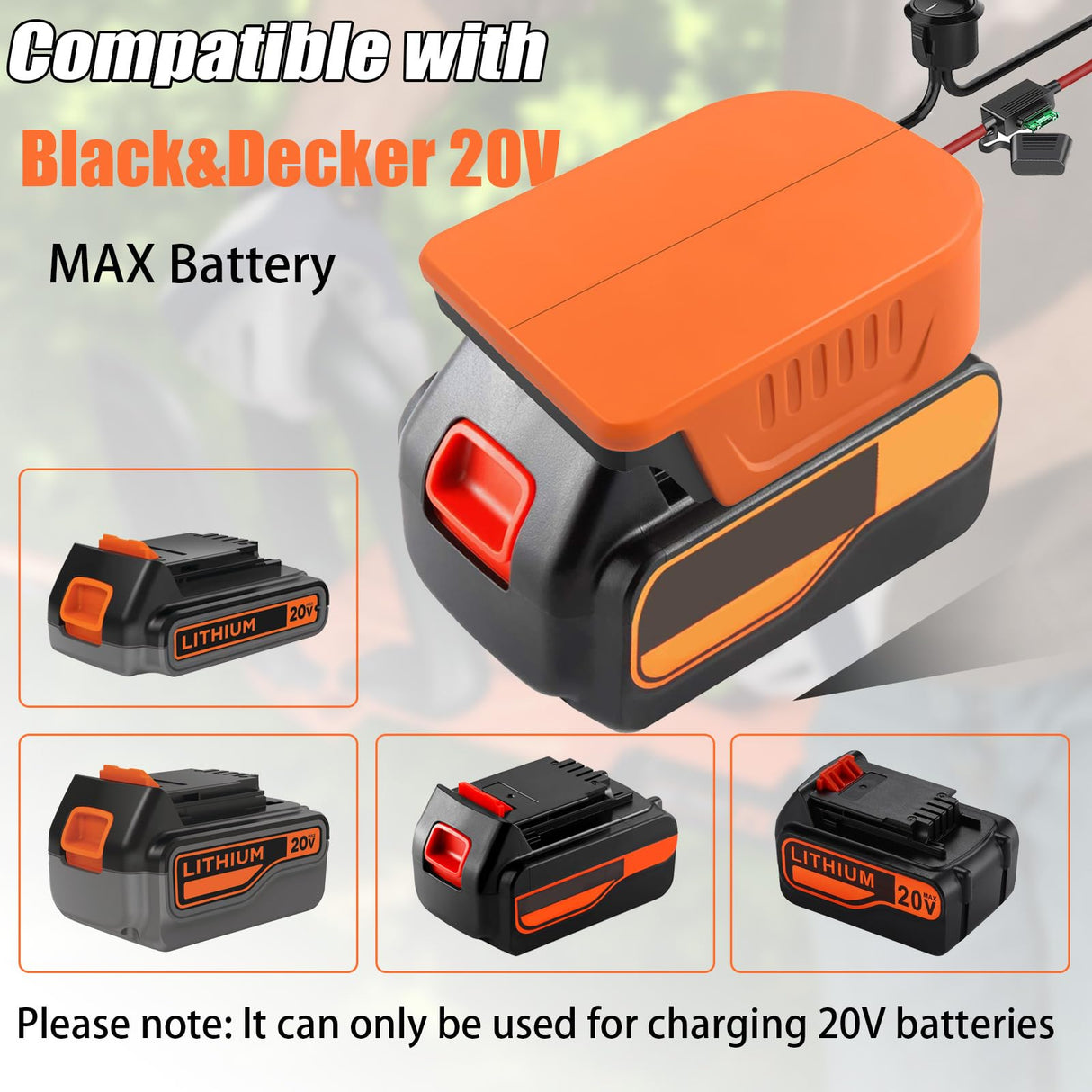 2 Pack Power Wheel Adapter for Black+Decker 20V MAX Lithium Battery with Fuse&Switch，Secure Battery Adapter with 14 Gauge Wire,Good Power Convertor for DIY Ride On Truck,Robotics,RC Toys URUN