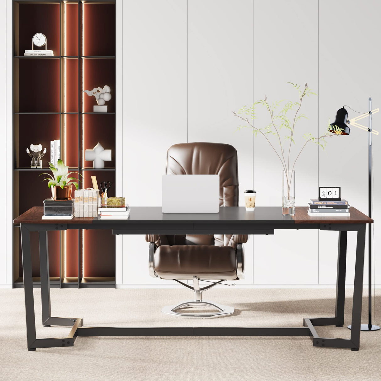 Tribesigns 6FT Conference Table, 70.8L x 31.5W inch Meeting Table for Office Conference Room, Modern Rectangular Seminar Training Table, Metal Frame, Rustic Brown/Black Tribesigns