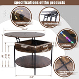Mmucco 35.43" Round Lift Top Coffee Table with 2-Tier Storage, Circle Storage Coffee Tables with LED Light for Living Room,Round Storage Coffee Table for Home Office Mmucco