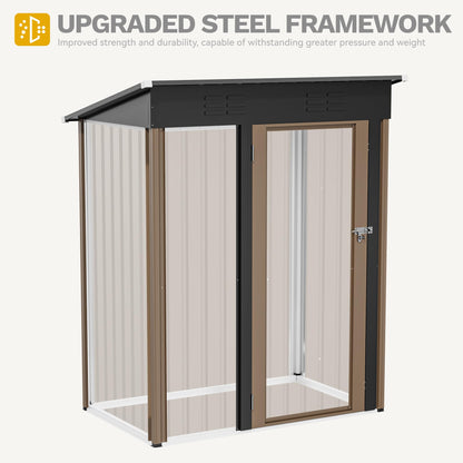 DWVO Metal Outdoor Storage Shed 5x3ft, Lockable Tool Sheds Storage with Air Vent for Garden, Patio, Lawn to Store Garbage Can, Lawnmower, Brown