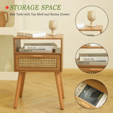 MaxSmeo Mid Century Modern Nightstand with Drawer, Small Nightstand Bedside Table, Brown Rattan Nightstand, Wood End Table for Bedroom, Living Room (Brown) MaxSmeo