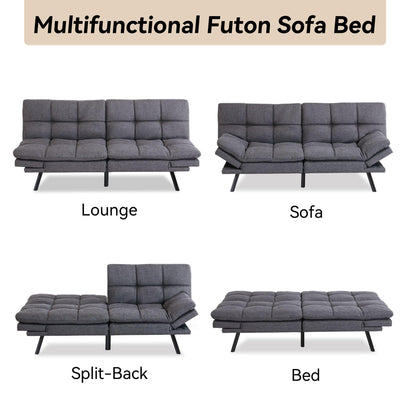 Cozysnooze Convertible Futon Sofa Bed Couch,Linen Fabric Futon Sofa Couch,Memory Foam Futons,Small Splitback Modern Loveseat Sleeper Couch Bed for Living Room,Office,Apartment,Dark Grey