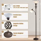 Torchiere Floor Lamp for Living Room, LED Standing Reading Light for Bedroom with Glass Shade for Living Room Corner Bedroom Home Office,Bulbs Included (Red Brown,Glass 2 Head) GyroVu