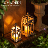 Romadedi Decorative Candle Lantern Wood - Rustic Wooden Lantern for Farmhouse Home Living Room Shelf Patio Table Decoration Christmas Holloween Wedding Party Table Centerpiece, Washedwhite Romadedi