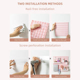 VUSIGN Pegboard Combination Wall Organizer Kit, 4 Pieces Pegboards and 17 Accessories Modular Hanging, Wall Mount Display Peg Board Panel Kits for Bedroom, Home, Office, Bathroom, 22" x 22", Pink VUSIGN